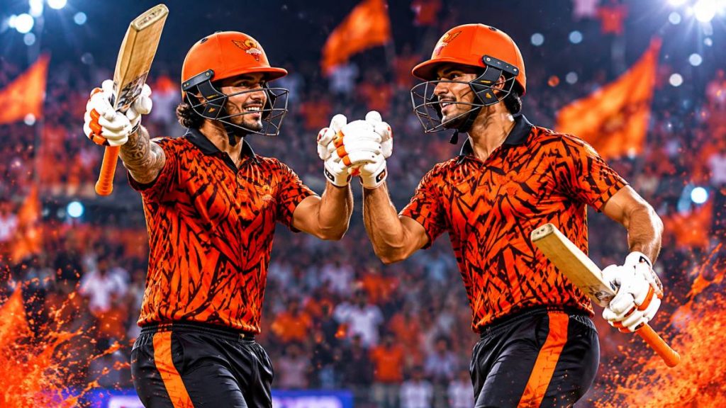 Eshan Malinga celebrates crucial wicket with Abhishek Sharma fielding support for Sunrisers Hyderabad in IPL 2026 action