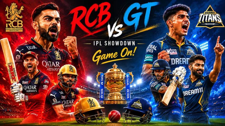 Royal Challengers Bengaluru clash with Gujarat Titans in high-stakes IPL 2026 Qualifier 1 at Dharamshala under lights