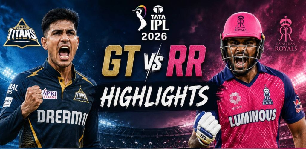 Shubman Gill batting explosively for Gujarat Titans against Rajasthan Royals in IPL 2026 match highlights