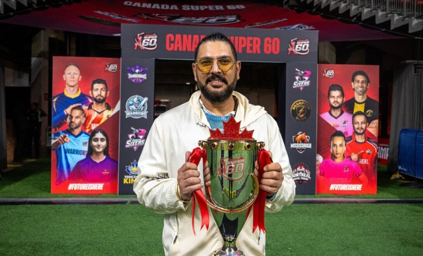 Cricket players in Canada Super 60 team jerseys during the Season 2 player draft event