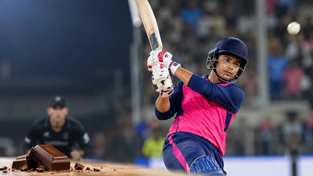 Vaibhav Sooryavanshi batting for India during the 2026 T20I series against New Zealand.
