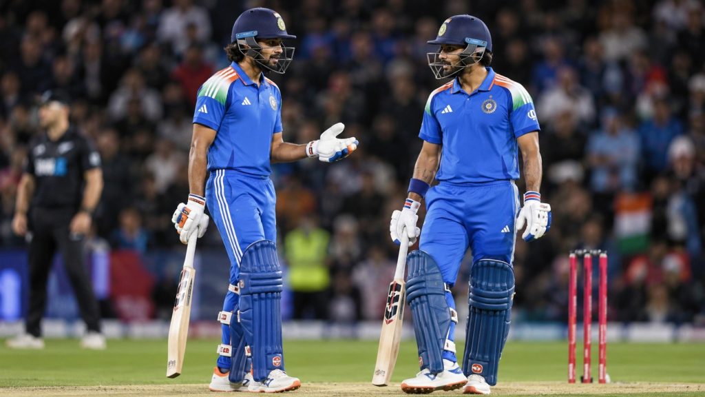Tilak Varma and Nitish Kumar Reddy celebrate India's victory in the second T20I against New Zealand.